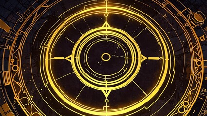 Naklejka premium top view of an ancient alchemy magic circle with yello background