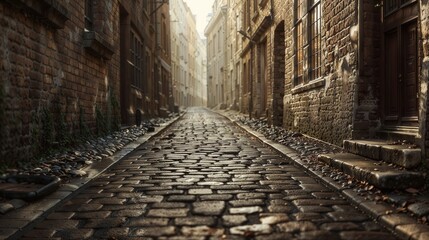 Stunning view of the street in old town, pavement along stone wall