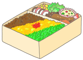 弁当のイラスト - 三色弁当・肉そぼろ弁当