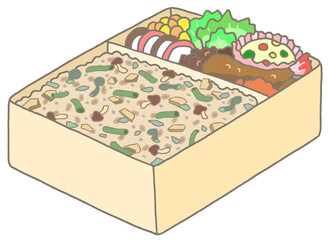弁当のイラスト - ・炊き込みご飯・山菜ごはん弁当