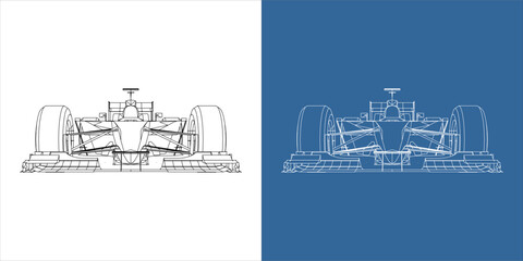 Obraz premium racing car line art draw blueprint wireframe from front view. isolated on transparent background