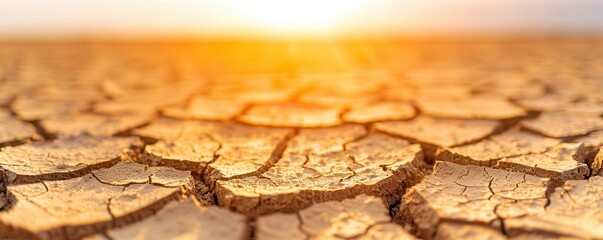 Obraz premium Sun-baked cracked soil in a desolate landscape, Global Warming, extreme drought conditions