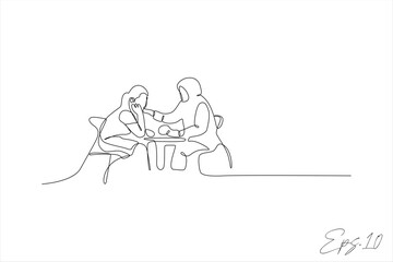 continuous line vector illustration design of two women sitting