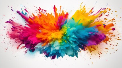 Explosion of colored powder on bright white background close up. Neural network ai generated art