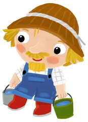 cartoon scene with farmer man standing doing some activity isolated background illustation for children