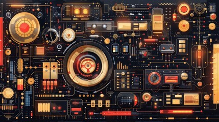 Fototapeta premium Futuristic Tech Interface with Gold and Red Accents