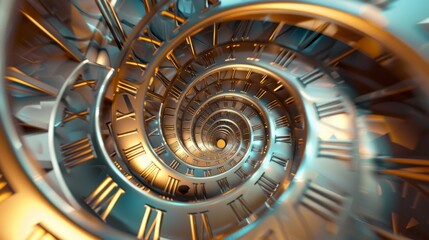 Droste effect background with infinite clock spiral. Abstract design for concepts related to time and deadline. 