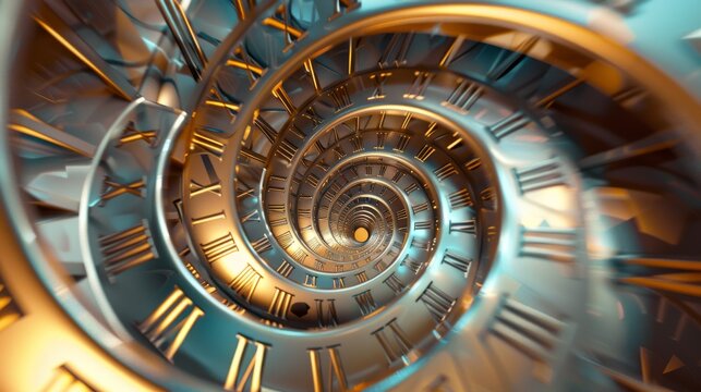Droste effect background with infinite clock spiral. Abstract design for concepts related to time and deadline. 