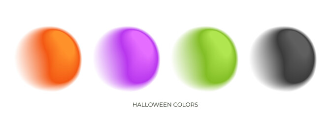 Halloween colors. Set of blurred color round shapes. Bright color gradients. Defocused circle stains for holiday creative graphic design. Vector illustration.