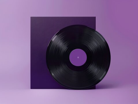 Vintage vinyl record with a purple cover on a matching purple background. Perfect for music and retro-themed concepts.