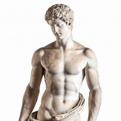 clean greek male sculpture, three-quarter angle, detailed, plain white background