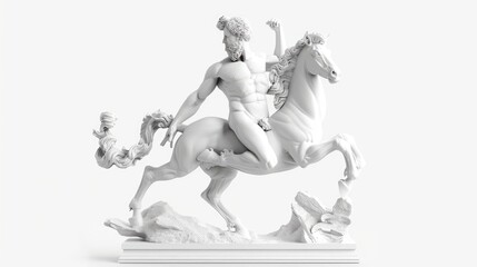 White Marble Sculpture of a Man Riding a Horse