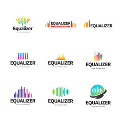 Set of Colorful music bars visualization vector graphic design template.