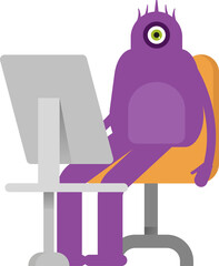 Monster Character Working on Desktop
