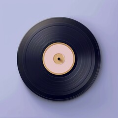 Top view of a classic vinyl record with a golden center on a pastel purple background, highlighting vintage music and retro style in a modern setting.