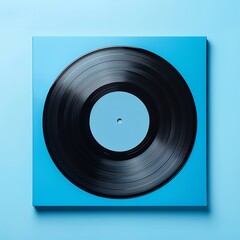 Vintage vinyl record on a blue background. Retro music concept, ideal for album cover design, DJ themes, and nostalgic decor.