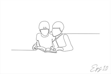 continuous line vector illustration design of a father educating his child