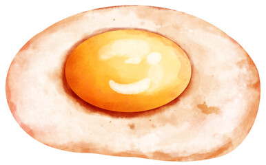 sunny side up watercolor, fried egg, breakfast fried egg watercolor, Fried egg on white background, top view.