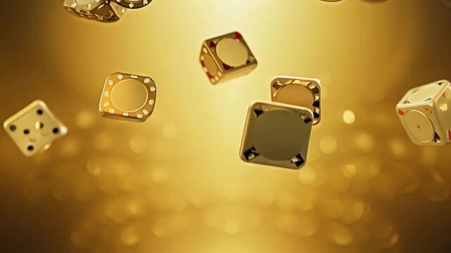 Golden dice icon with digital and technology elements, featuring a sleek, modern design suitable for various devices and applications