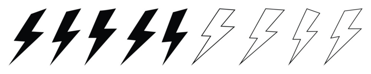 Set lightning bolt. Thunderbolt flat style. Electric vector icons. Lightning bolt. Electric lightning bolt symbols. Vector illustration