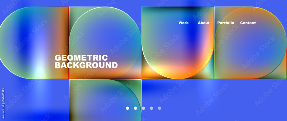 Poster Bright colorful squares with round elements minimal geometric background. Vector Illustration For Wallpaper, Banner, Background, Card, Book Illustration, landing page