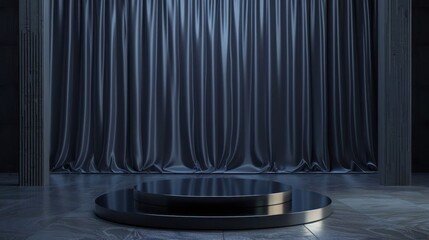 A black curtain hangs in front of a stage