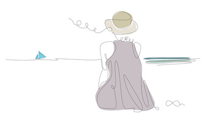Abstract poster with minimal woman. One line drawing style