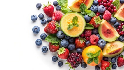 Obraz premium Assortment of Fresh Summer Fruits and Berries on White Background