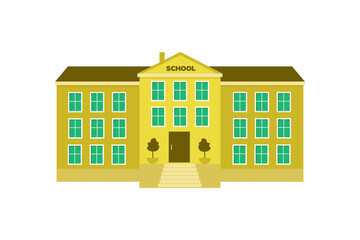 Bright color design of a school building on a white background. Isolated design of school, college building in shades of yellow and flat style
