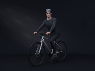 Naklejka premium 3D render : the portrait of a male character with a bicycle with the studio background 