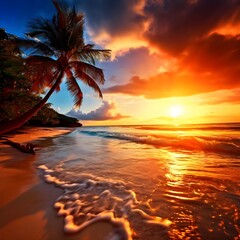 Summer beach evening scene in Adobe Illustrator. Perfect for vacation-themed designs and seasonal graphics.