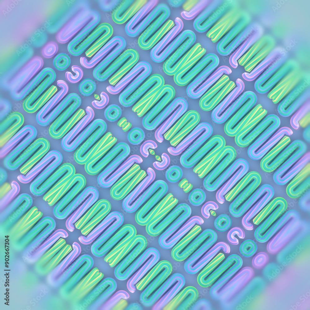 Poster Digital illustration of bright and abstract design and wavy geometric lines. 3d rendering digital illustration
