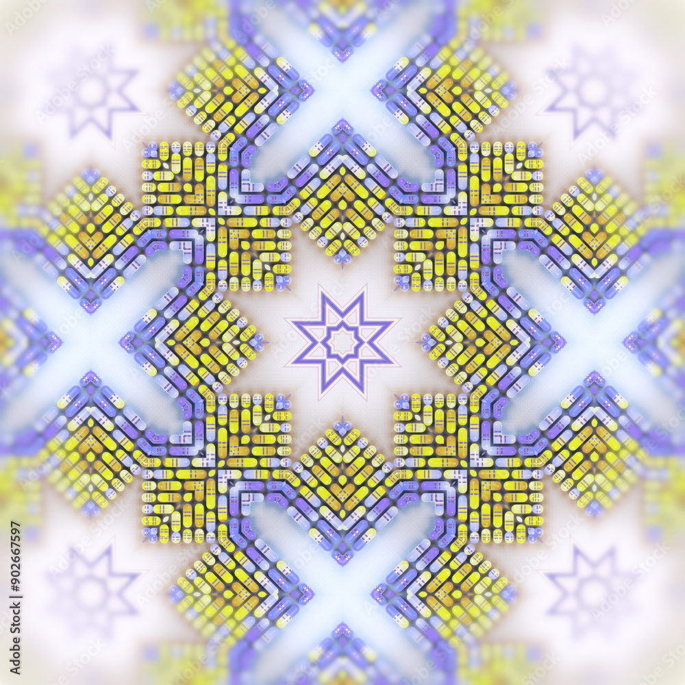 Fototapete Illustration of an abstract pattern of groups of multicolored cylindrical figures in different colors. 3d rendering