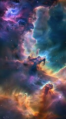 Obraz premium Colorful cosmic nebula with swirling gas and stars.