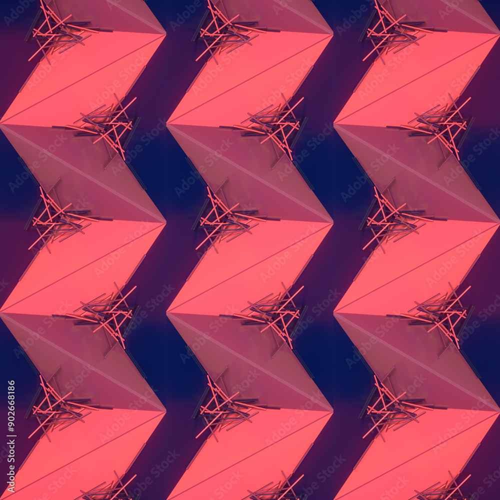 Poster Abstract 3d rendering illustration of a repeating pink and purple pattern