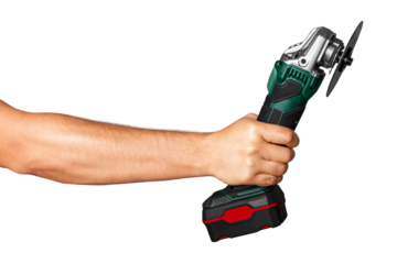 grinder tool in a man's hand on a blank background.