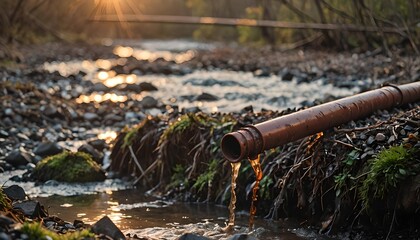 Concetto di inquinamento industriale e delle acque ,  acque sporche e tossiche riversate in fiumi e ruscelli