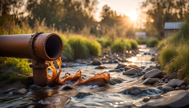 Concetto di inquinamento industriale e delle acque ,  acque sporche e tossiche riversate in fiumi e ruscelli