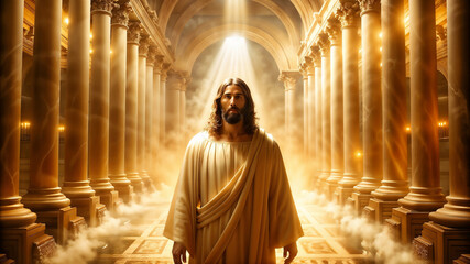 Jesus Christ in the Heavenly Sanctuary as our Intercessor and Advocate next to the Father illustration