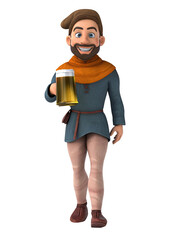 Fun 3D cartoon medieval man with a beer
