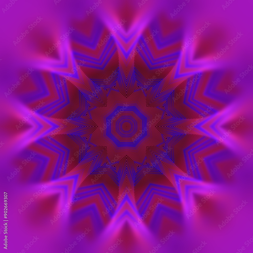 Poster digital illustration of a star-shaped geometric figure made of thin red lines. 3d rendering