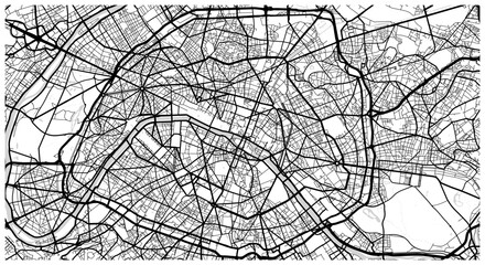 Monochrome city map with road network of Paris
