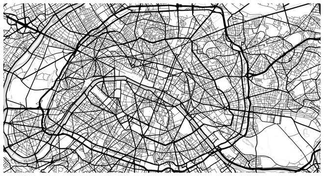Monochrome city map with road network of Paris
