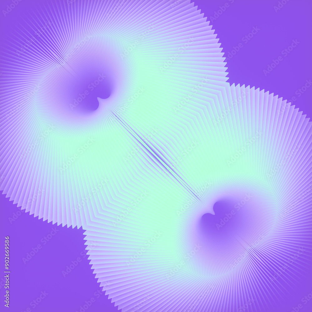 Aufkleber Colorful purple and green background with geometric symmetrical wave pattern. 3d rendering digital illustration