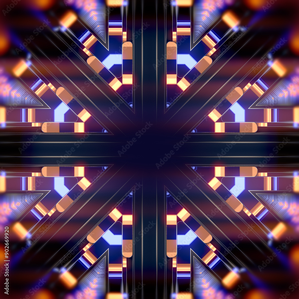 Aufkleber Kaleidoscopic design graphic modern user interface with a central focus. 3d rendering digital illustration