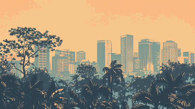 Risograph trendy riso print travel poster, card, wallpaper or banner illustration, modern, isolated, clear, simple of Isiro, Democratic Republic of the Congo. Artistic, screen printing, stencil