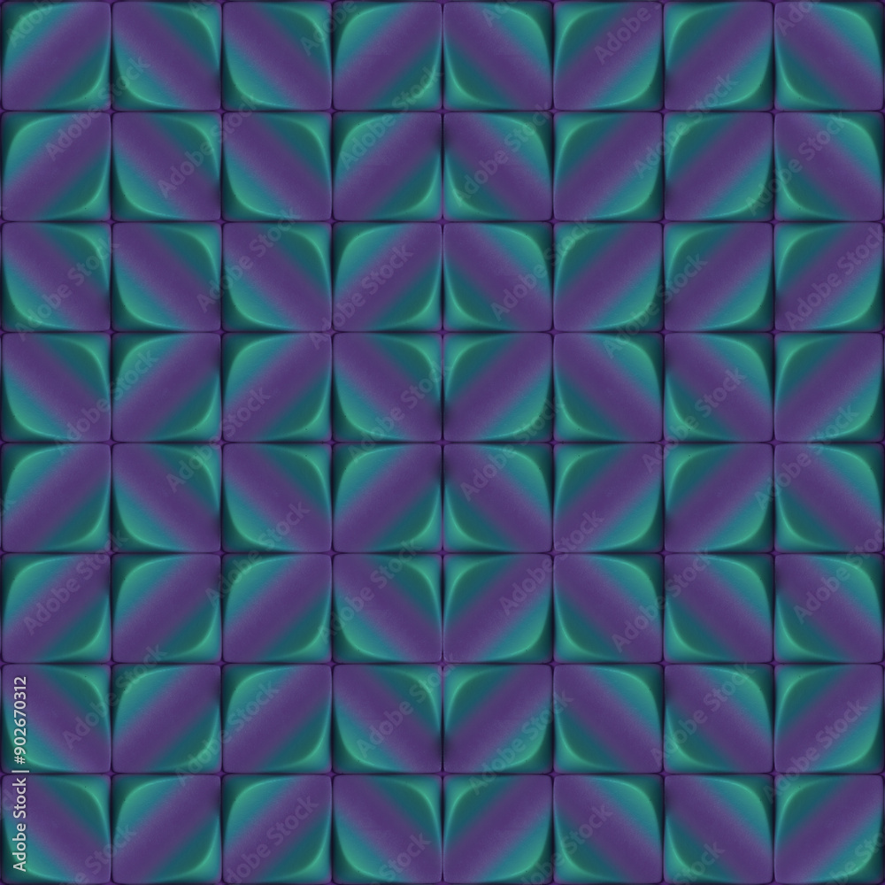 Aufkleber Digital illustration of a symmetrical purple and green pattern composed of interlocking wave shapes. 3d rendering