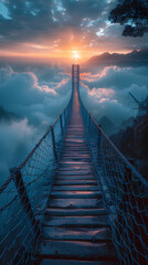 Fototapeta premium photo manipulation of a pier bridge above the clouds in vertical view