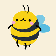 Cute kawaii bee in cartoon, flat, doodle, simple style. Design element for posters, postcards, greeting cards, wallpapers, children's clothes, fabrics, t-shirts, logos