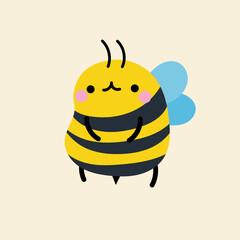 Cute kawaii bee in cartoon, flat, doodle, simple style. Design element for posters, postcards, greeting cards, wallpapers, children's clothes, fabrics, t-shirts, logos